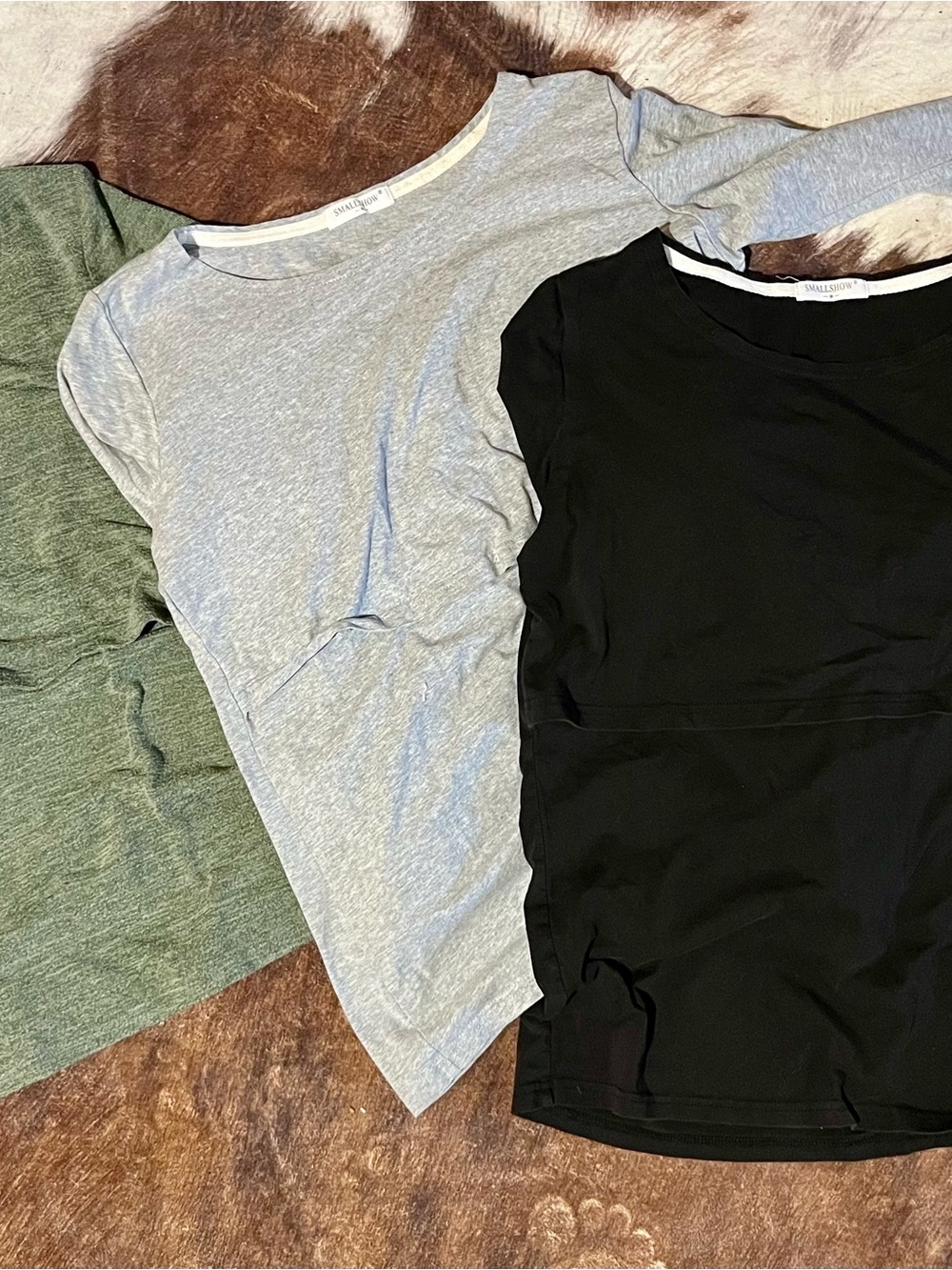 Bearsland Black, Smallshow Light Gray & Olive longSleeve Maternity/Nursing Tops